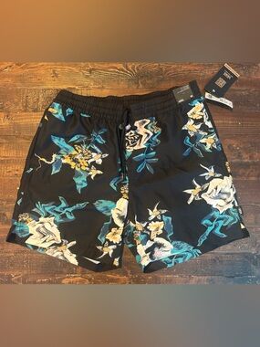 Vans Black Floral Women's Elastic-Waist Shorts with Teal & Yellow Accents